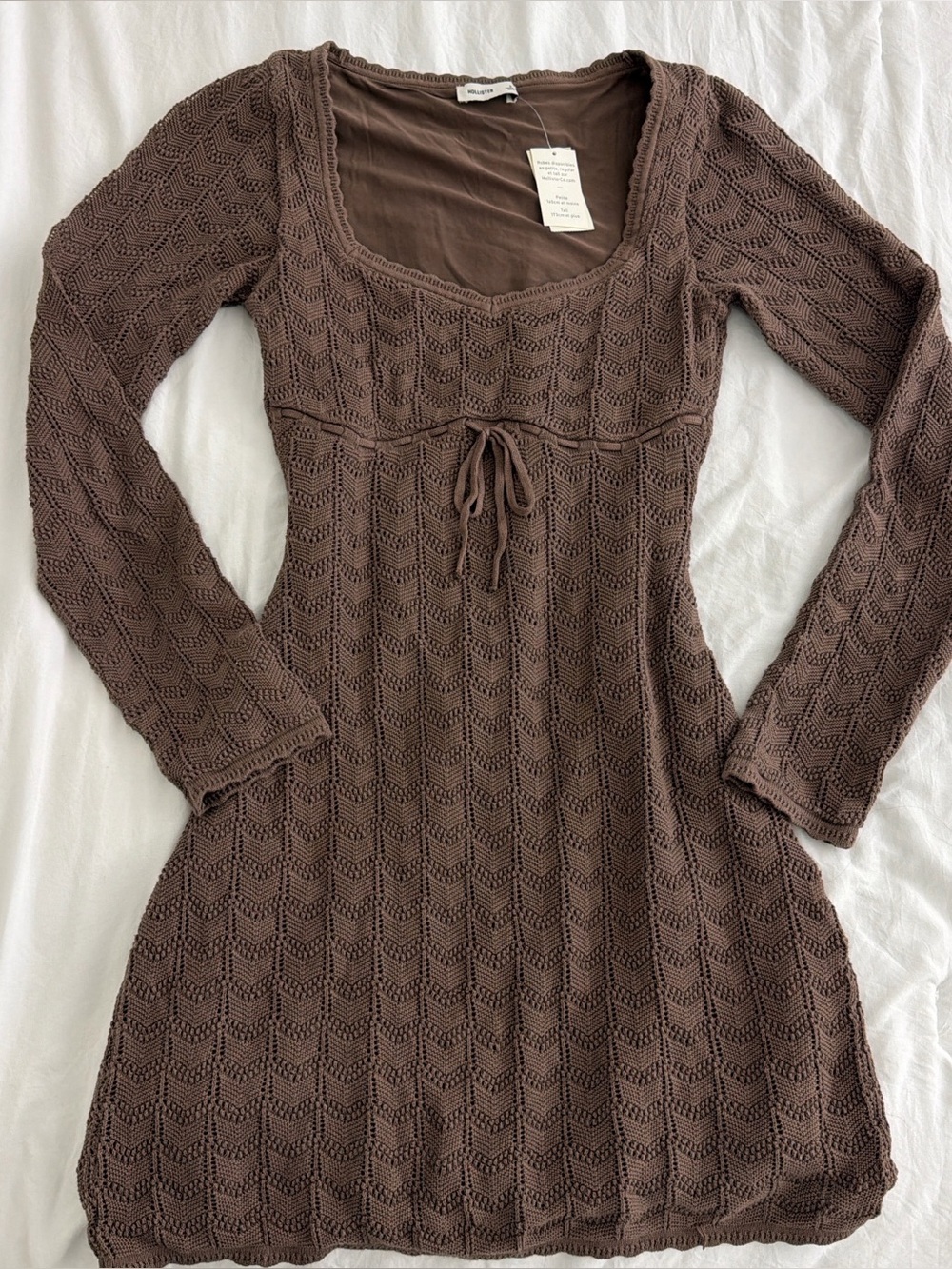 Hollister Brown Crochet Knit Long Sleeve Dress